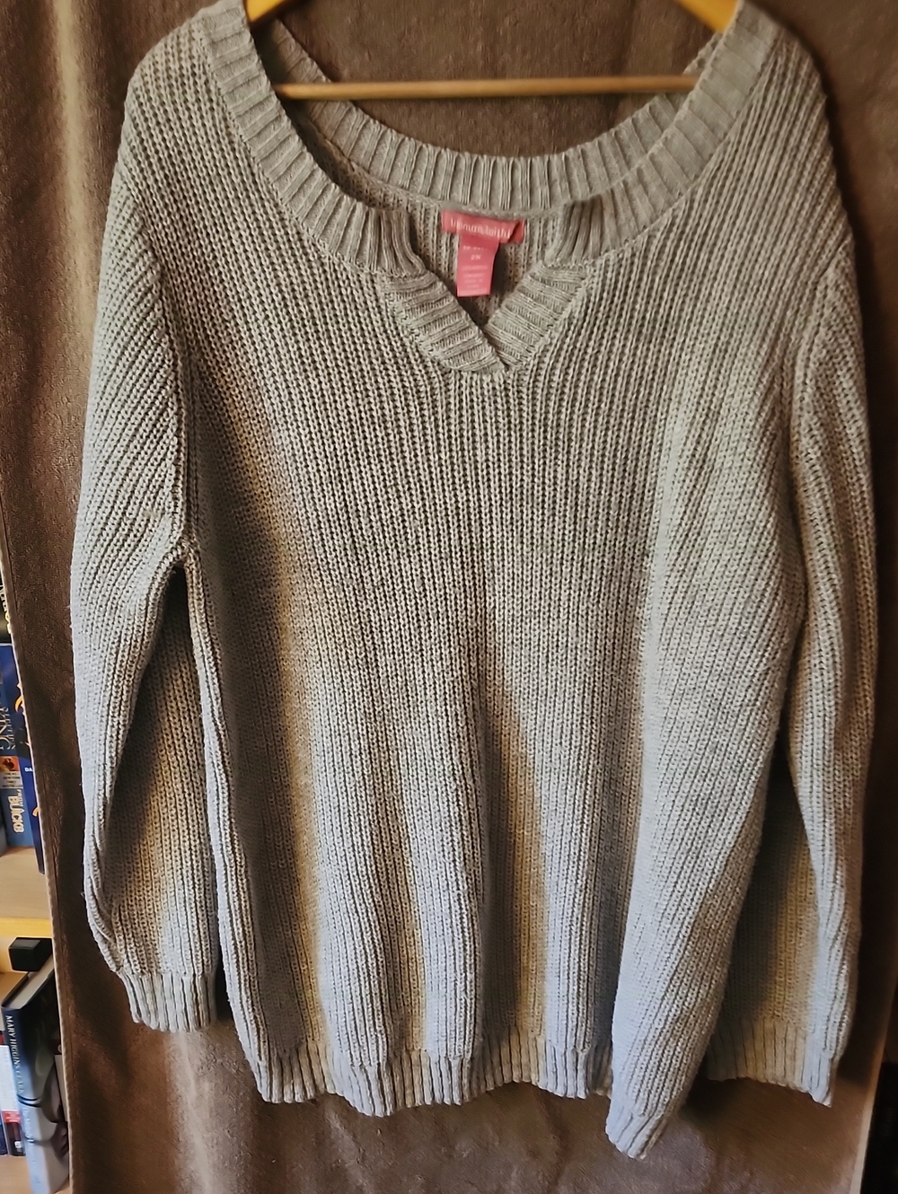 Woman Within Light Gray V-Neck Knit Sweater